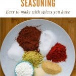a white plate with small piles of colorful spices text above the photo says homemade fajita seasoning easy to make with spices you have