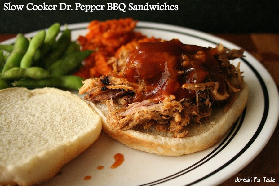 Beef or pork slow cooked in Dr. Pepper is perfectly tender and deliciously topped with a homemade BBQ sauce.
