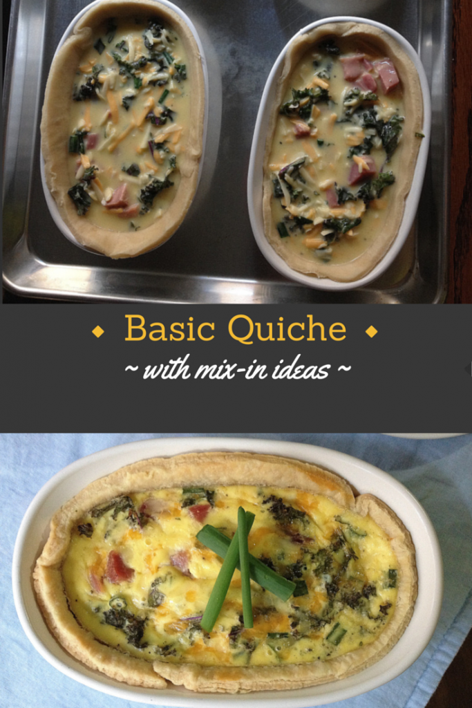 Basic Quiche with Mix In Ideas- take a basic quiche mix and allow everyone to make their own. A perfect brunch breakfast.