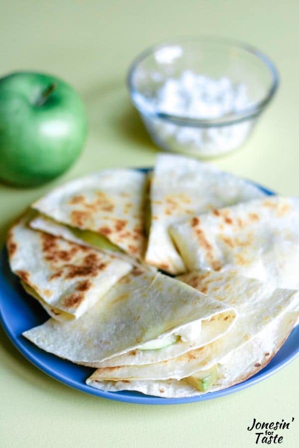 a plate of quesadilla slices