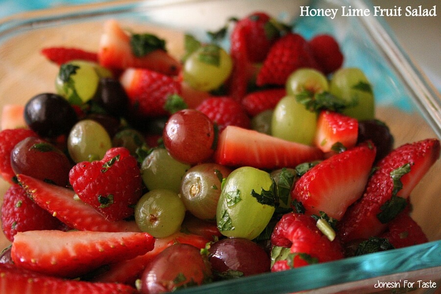  A super simple fruit salad tossed with a honey, lime, mint sauce. 