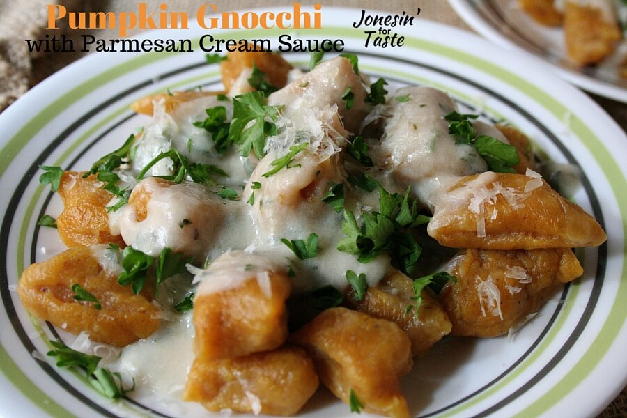 Pumpkin Gnocchi with a quick and simple Parmesan cream sauce-Check out May's Ultimate Recipe Challenge with over 35 pasta recipes. 