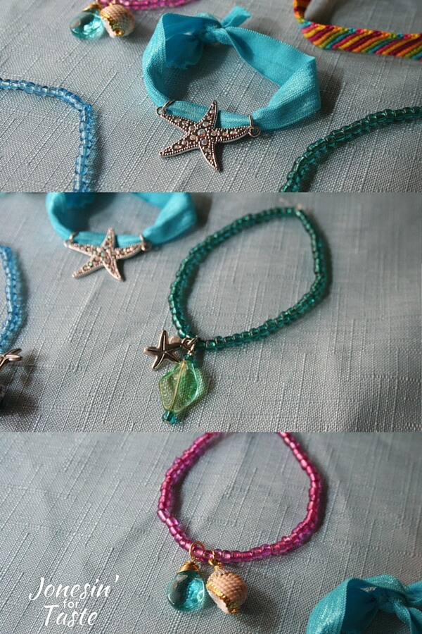 collage showing various ocean themed bracelets