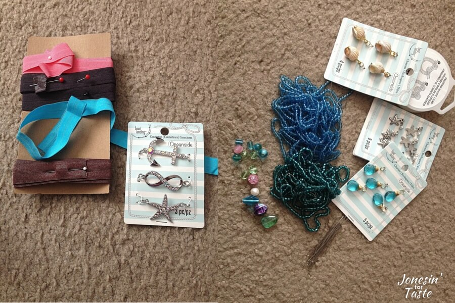 supplies needed to make simple ocean themed bracelets