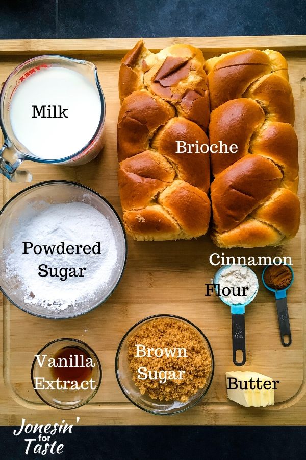 ingredients to make cinnamon roll french toast bake