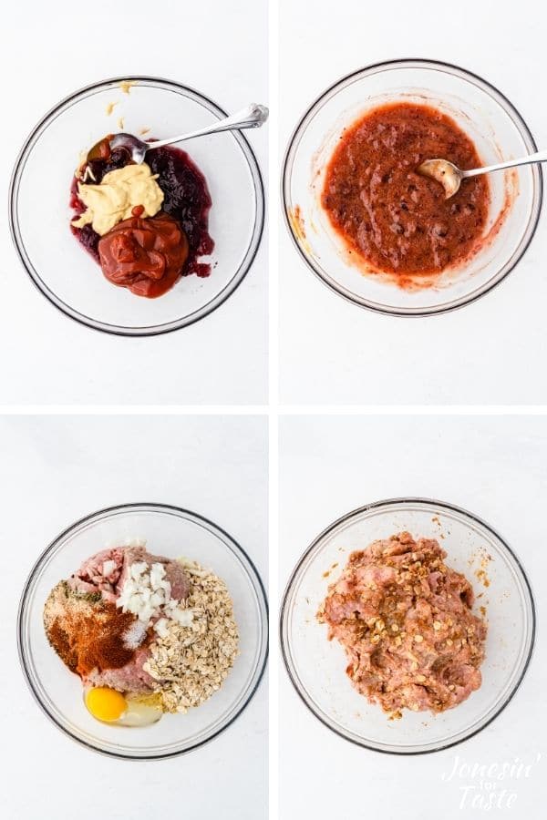 a collage showing the first steps to making the meatloaf