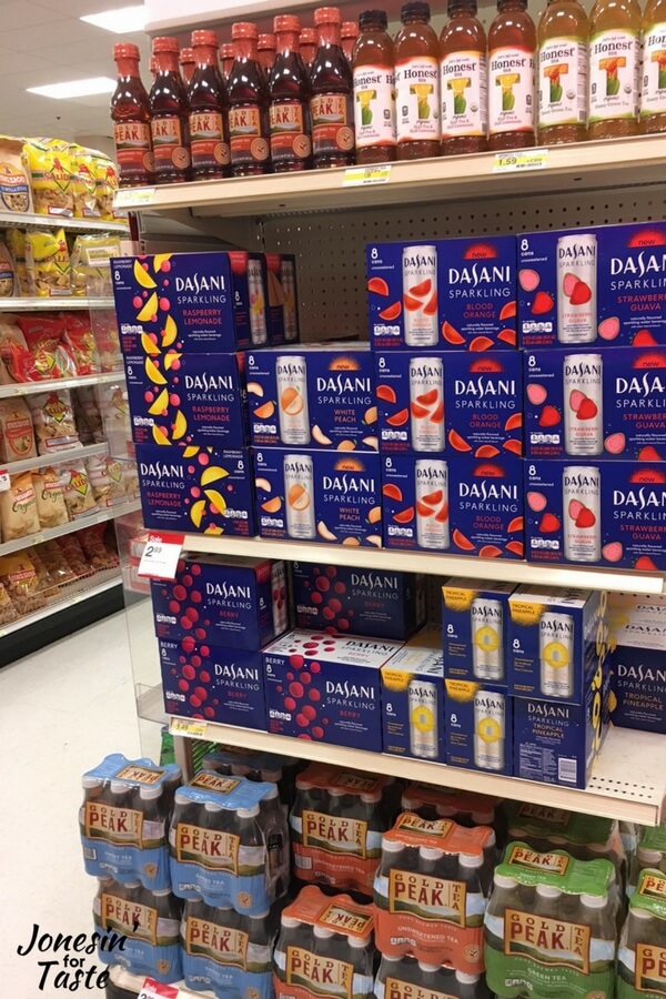 End cap display in a store showing DASANI Sparklingg