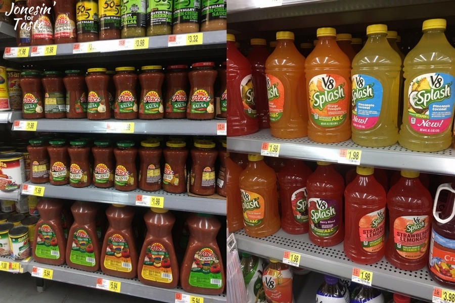 An in store picture of the salsa and V8 juice