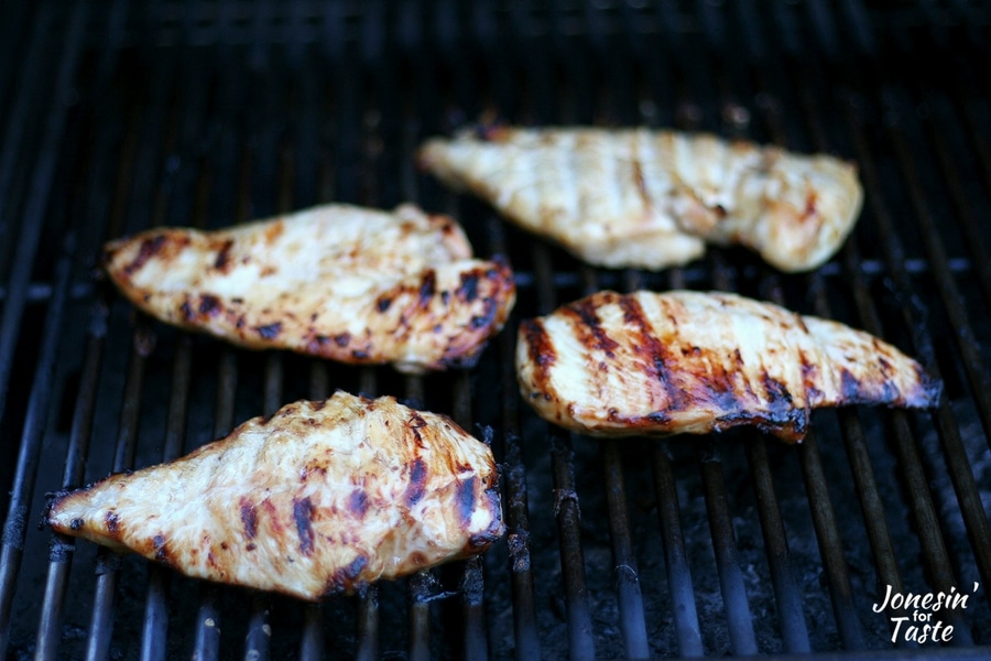 Chicken breasts being grilled