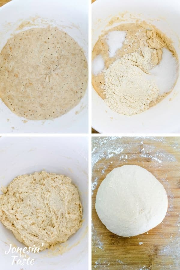 collage of pictures showing steps to make the dough