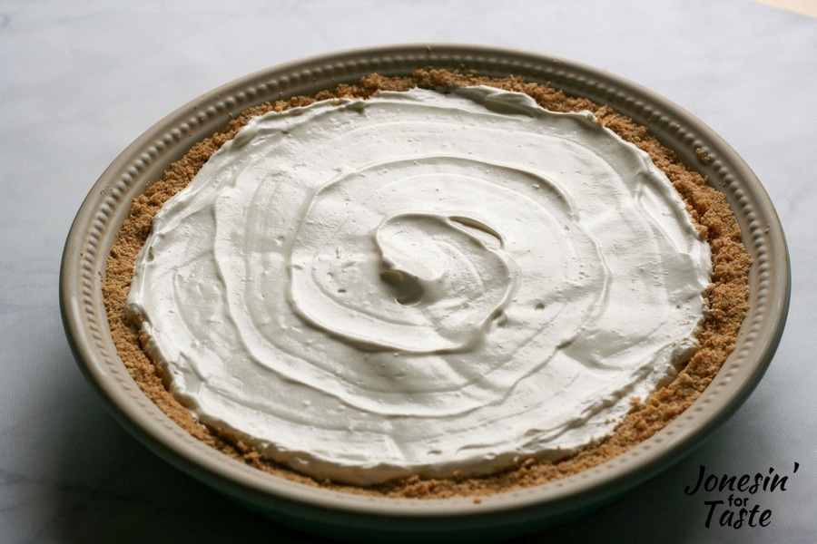 A No Bake Key Lime Pie filling swirled into the crust without coconut topping