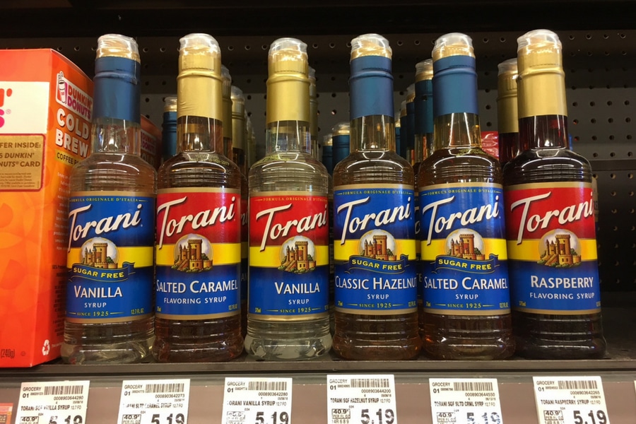 Torani syrups on a store shelf