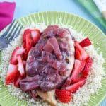 A simple Strawberry Balsamic Chocolate Sauce is a great way to fancy up your regular chicken dinner with incredible flavors using white chocolate! #jonesinfortaste #choctoberfest #chocolate