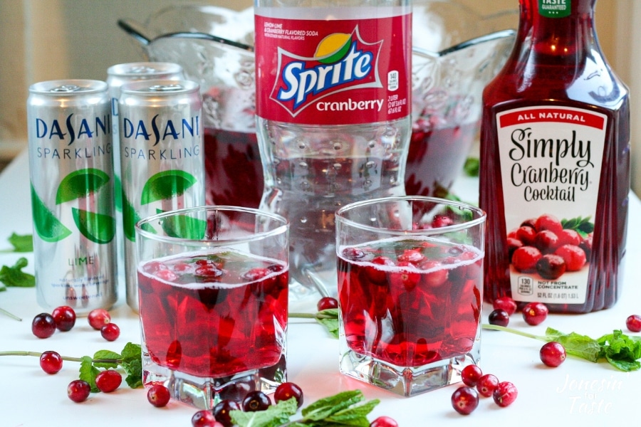 2 cups of festive cranberry holiday punch by the ingredients needed to make it