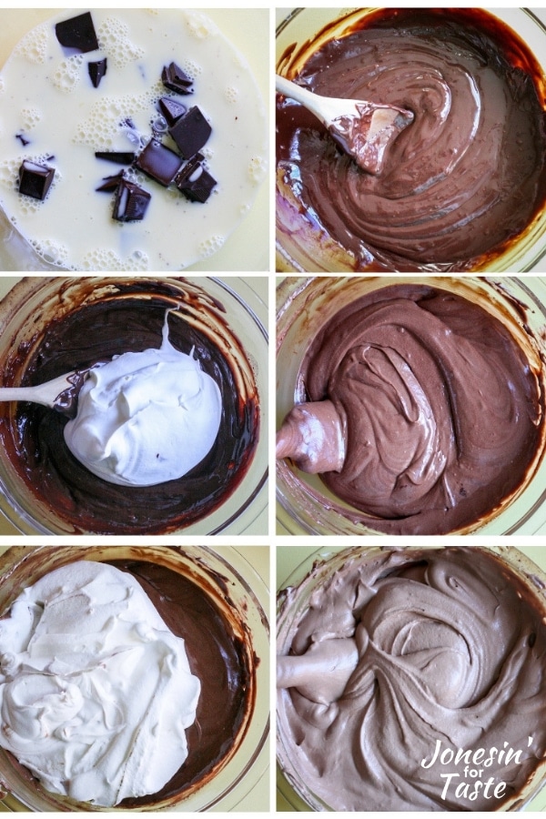 collage showing the steps to making chocolate mousse