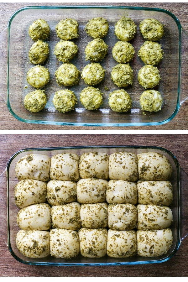 Showing steps to making rolls in a bigger pan
