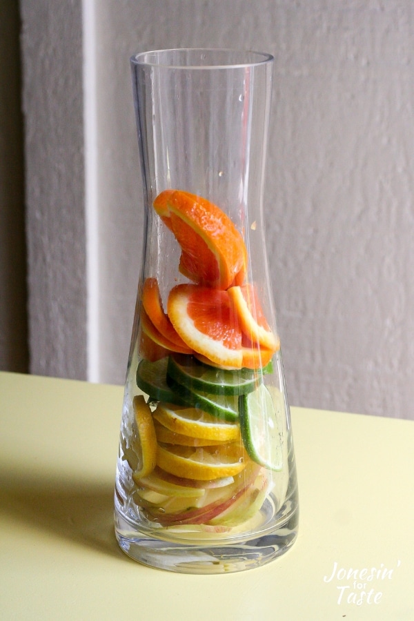 Sliced fruit in a pitcher