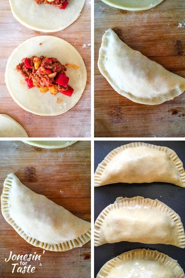 steps for filling and sealing the empanadas