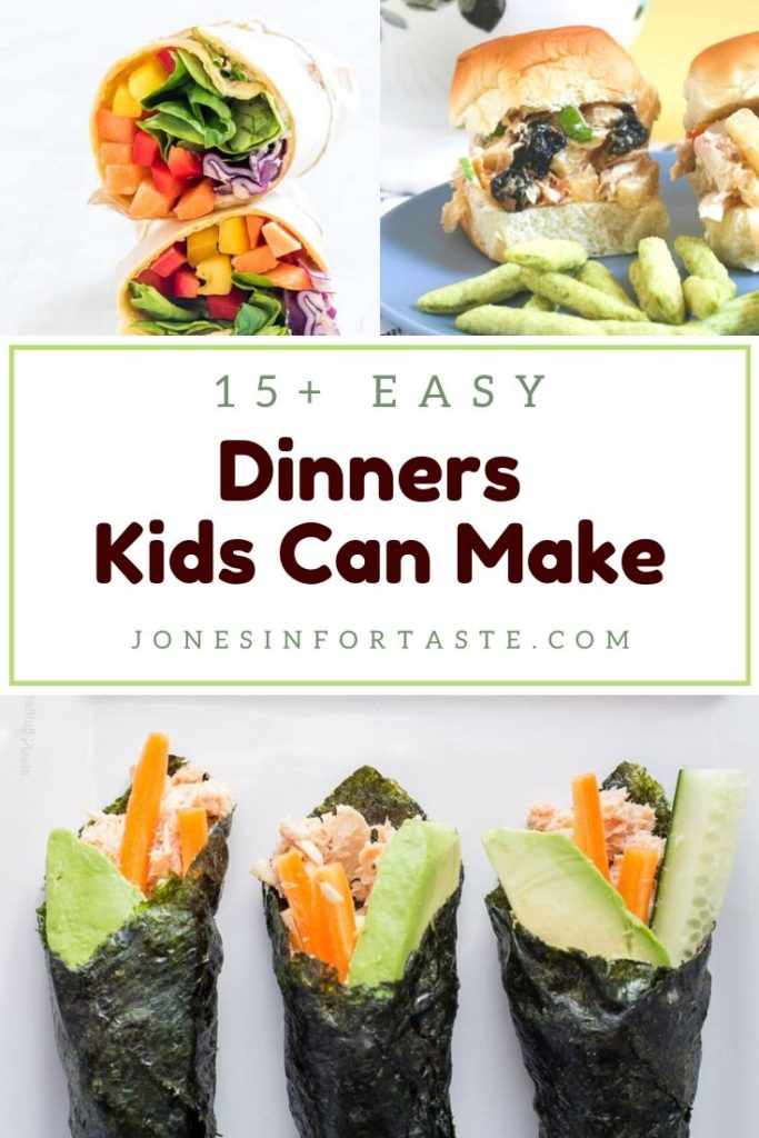 collage of various easy dinners kids can make