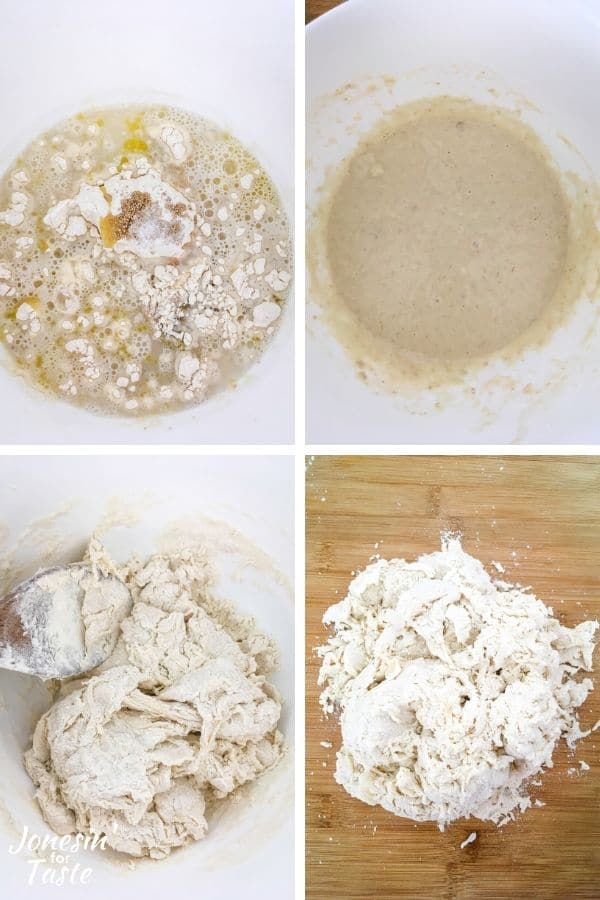 collage showing the first steps to making the dough