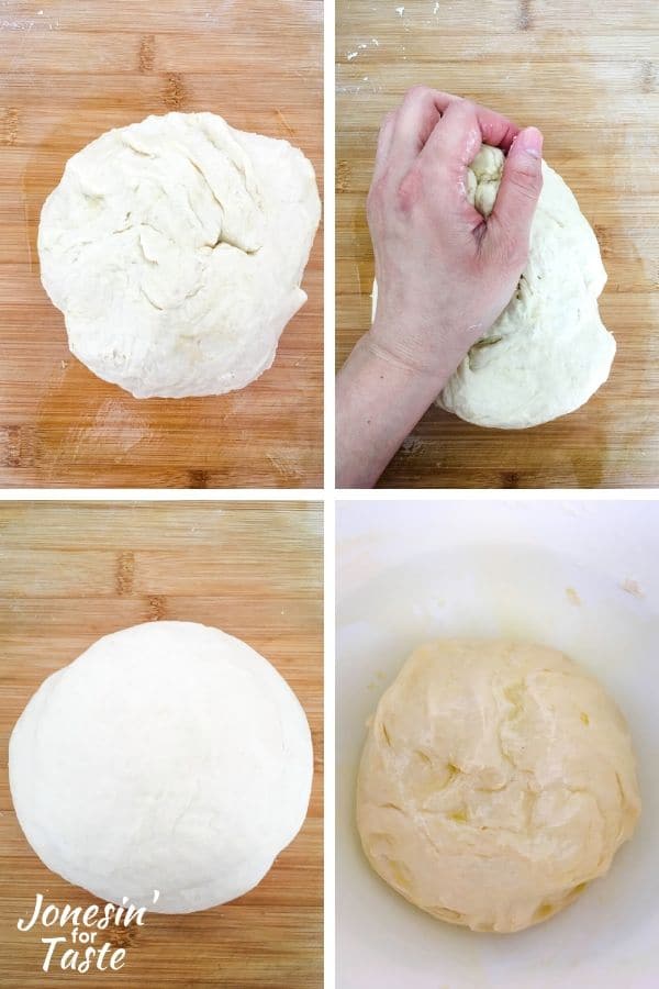 collage of steps to knead the dough