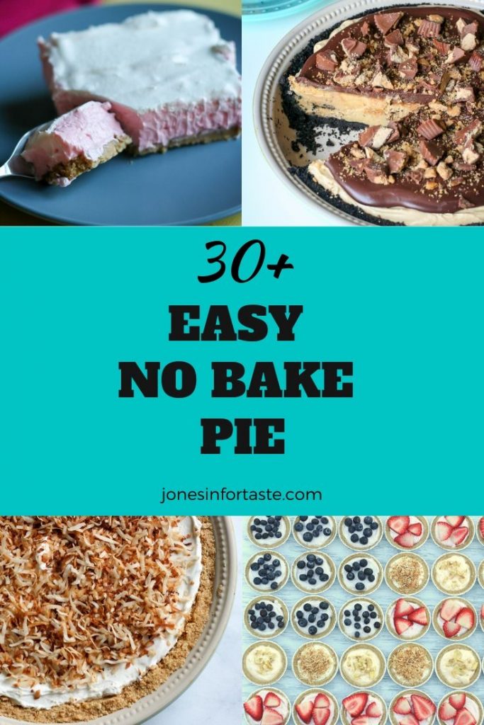a collage of no bake pies around a text graphic