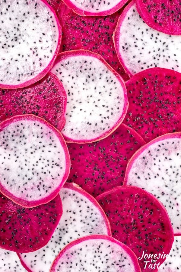 overlapped pink and white dragon fruit slices