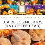 a collage of Day of the Dead images with a text graphic in the middle