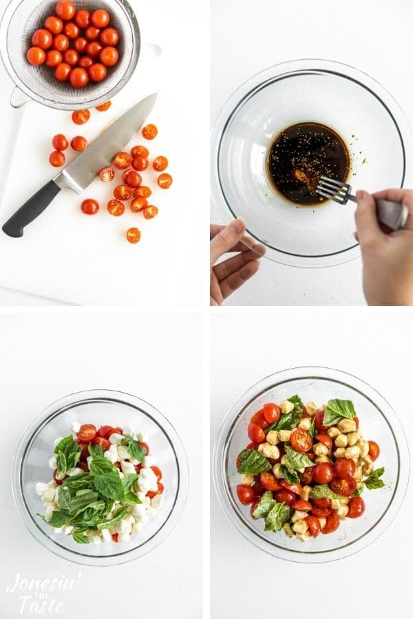 collage showing the process to make the salad
